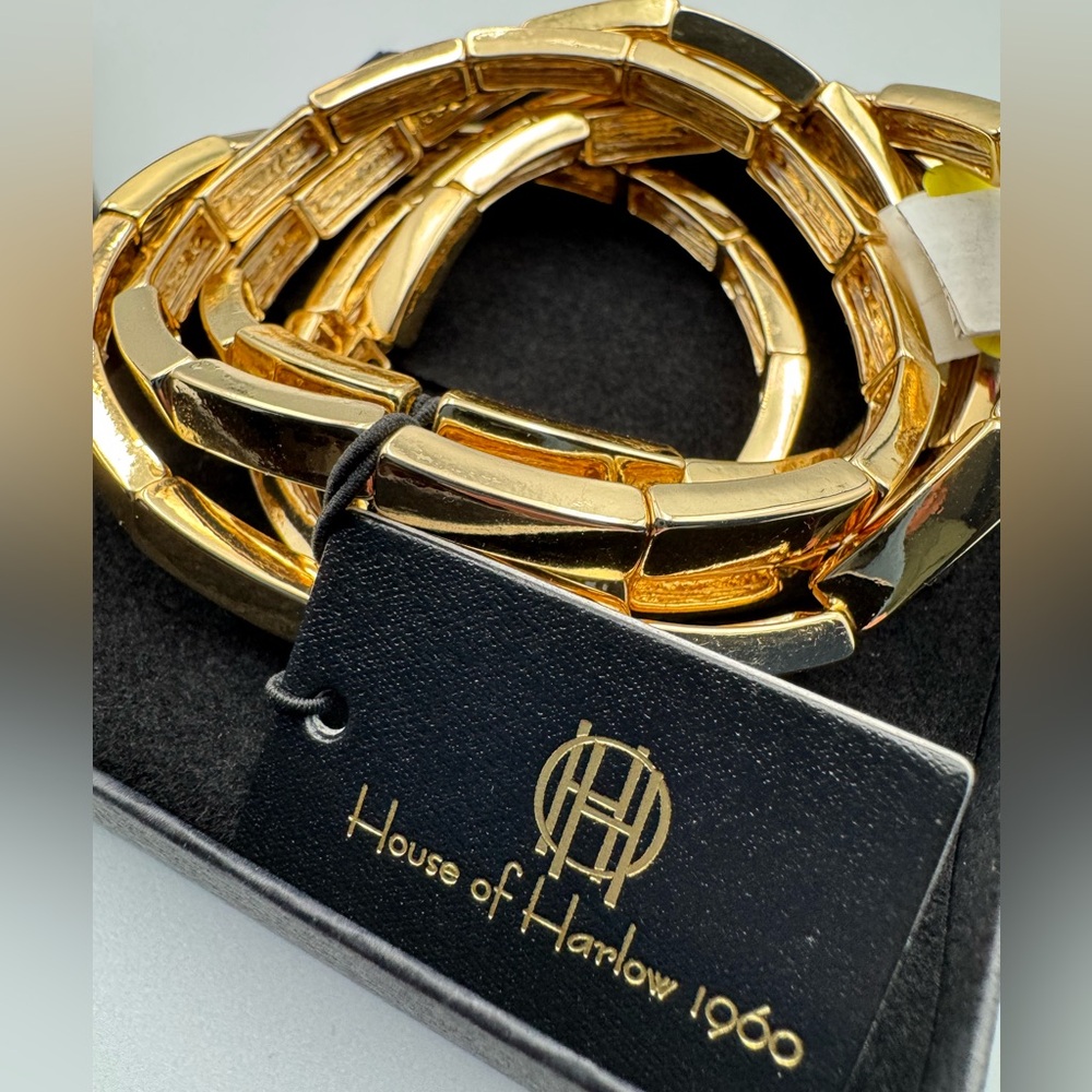 House of Harlow 1960 Set of 5 Stretch Gold Link Bracelets - Picture 4 of 4